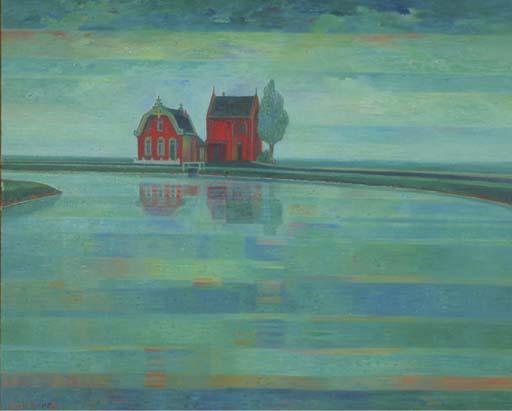 Dirk Breed - Gemaal aan het water - Landscape with pumping engine