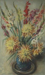 Dirk Kruizinga - A still life with gladiolas and chrysanthemums