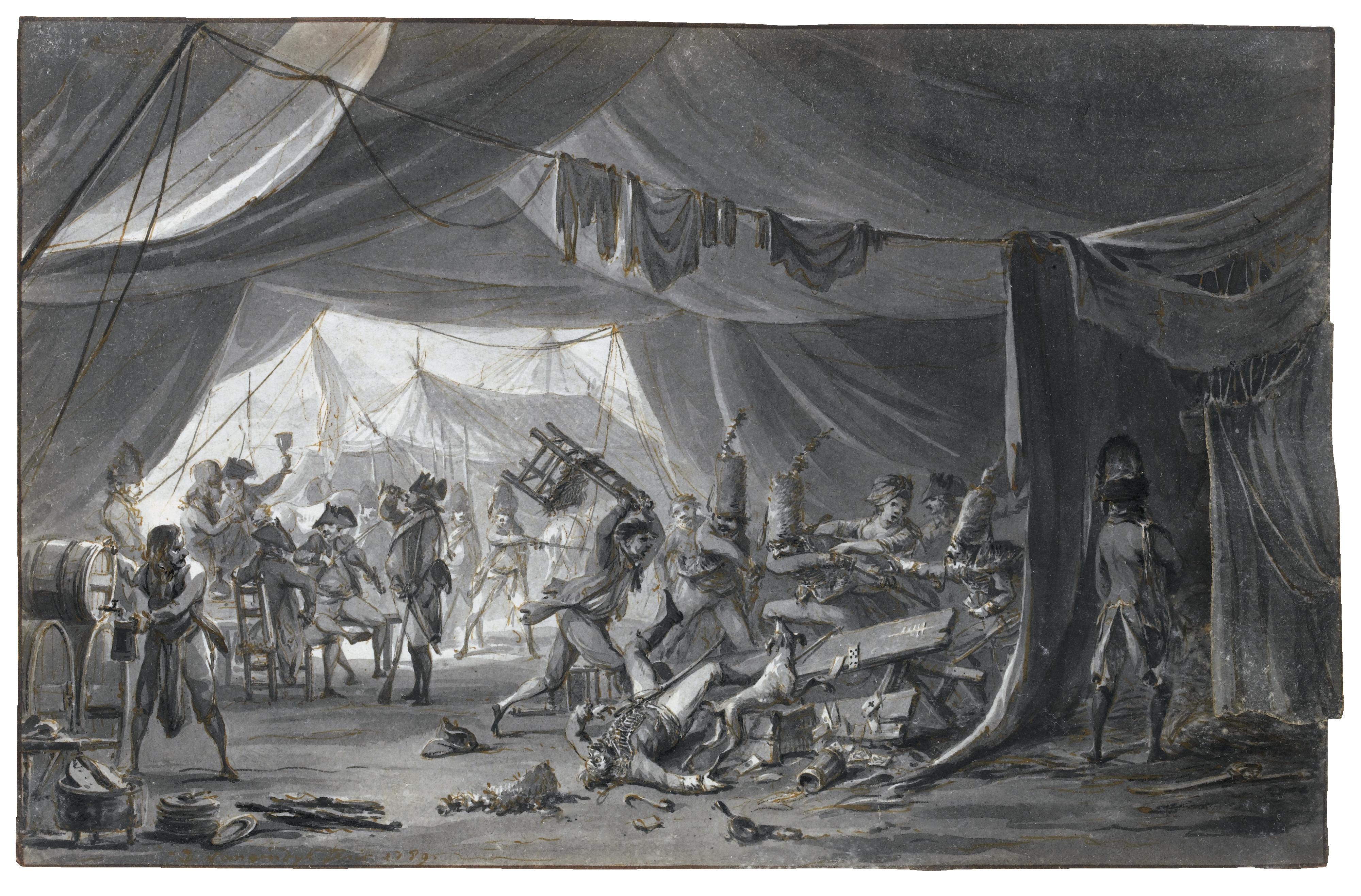 Dirk Langendijk - A Brawl In A Military Encampment, A Soldier Approaching A Camp Follower To The Right