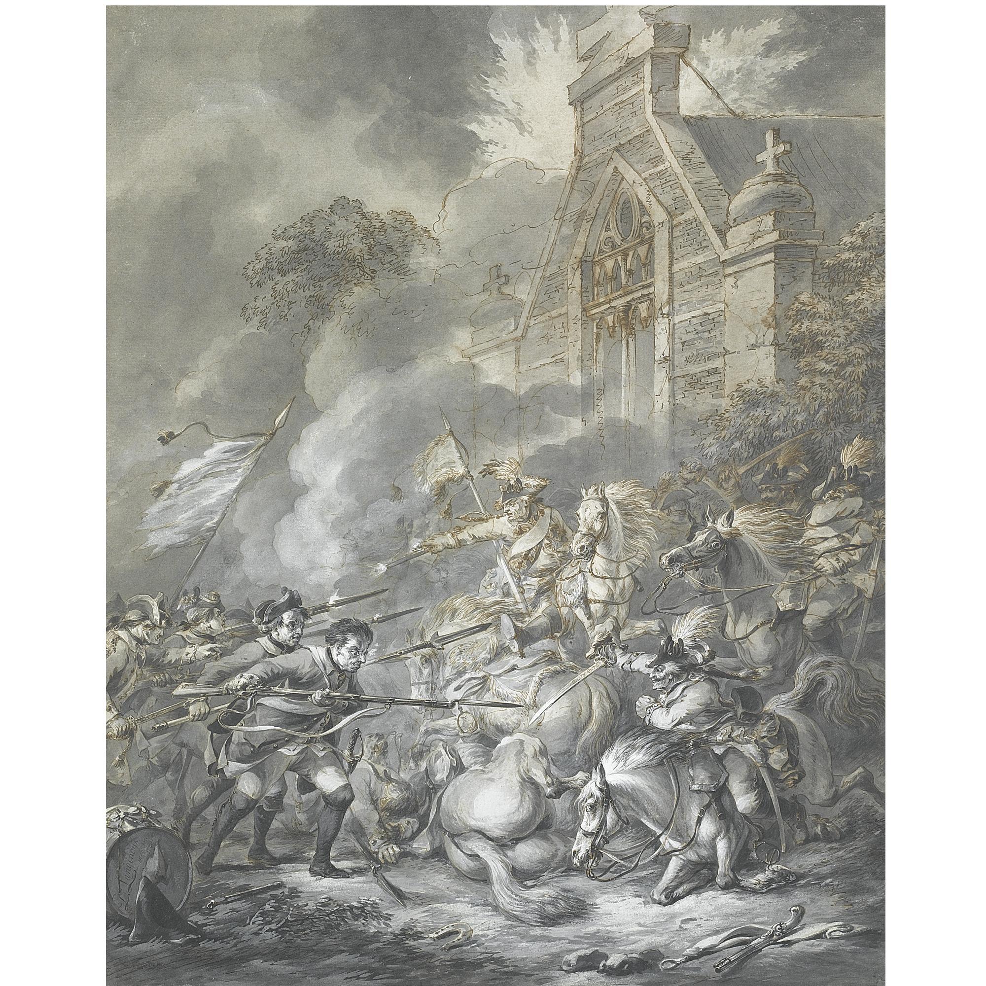 Dirk Langendijk - A Skirmish Between Cavalry Officers And Footsoldiers With Bayonets