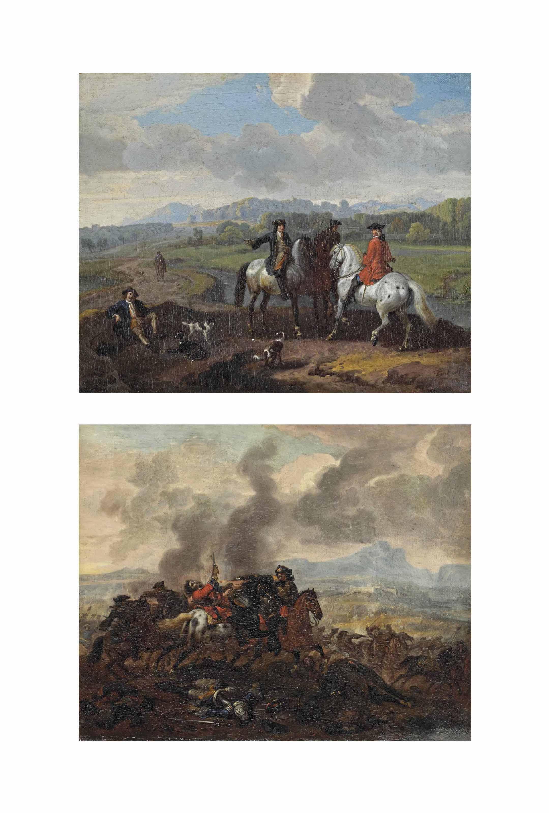 Dirk Maas - A Hunting Party; And A Battle Scene