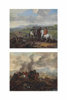 Dirk Maas - A Hunting Party; And A Battle Scene