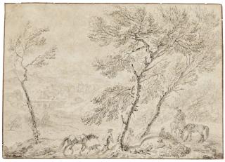 Dirk Maas - Italianate Landscape With A Hunting Party Resting By Trees