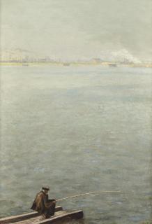 Dirk Nijland - Angler on the river Maas, Rotterdam