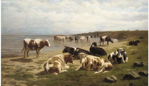 Dirk Pieter Van Lokhorst - Cattle At The Waters\' Edge