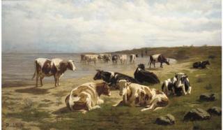 Dirk Pieter Van Lokhorst - Cattle At The Waters\' Edge