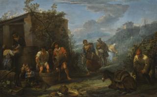 Dirk Theodoor Helmbreker - Landscape With Peasants Harvesting Grapes