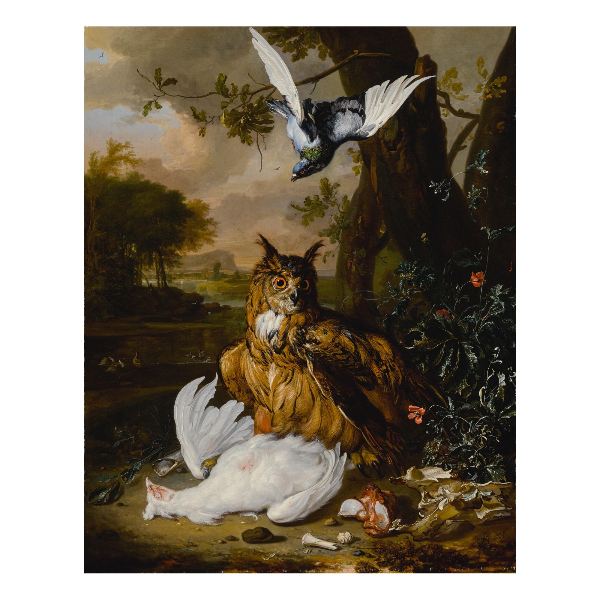 Dirk Valkenburg - A Eurasian eagle-owl with other birds in a landscape