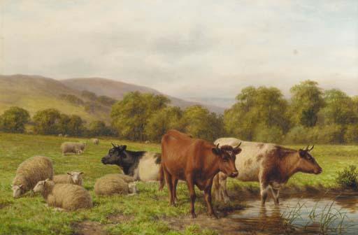 Dixon Clark - Cattle and sheep resting in a water meadow