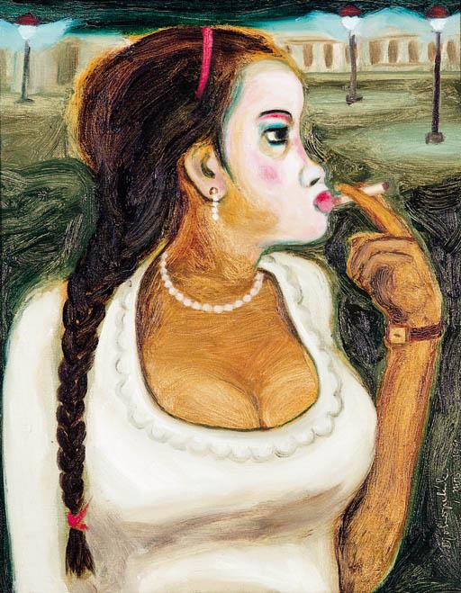 Djoko Pekik - Woman smoking a cigarette