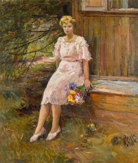 Dmitri Nalbandian - Young Woman in a Pink Dress (The Artist\'s Wife)