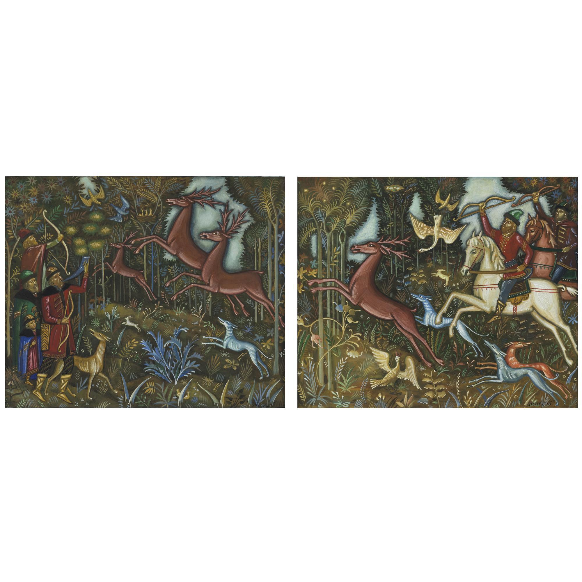 Dmitri Semenovich Stelletsky - A Pair Of Hunting Scenes
