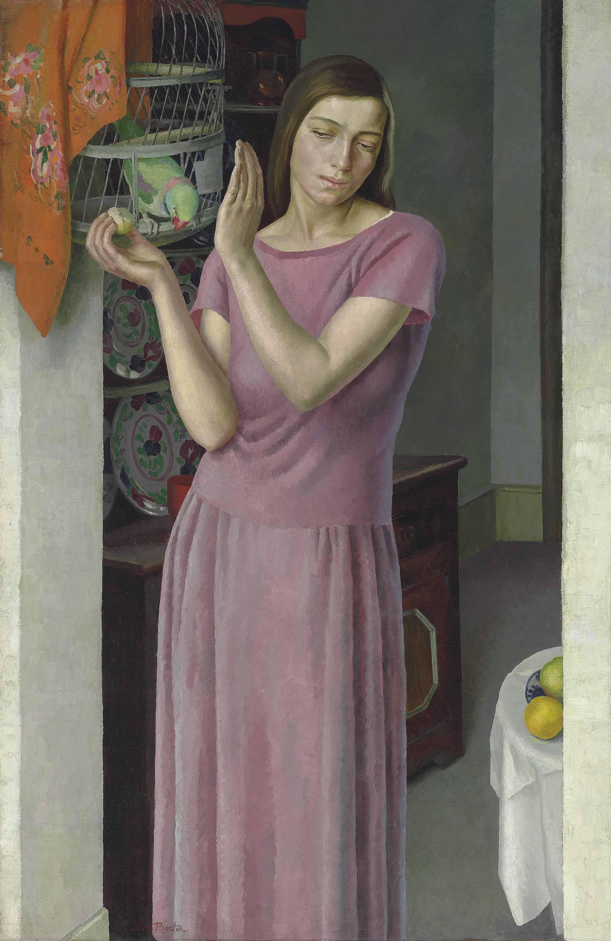 Dod Procter, R.A. - Girl with a Parrot
