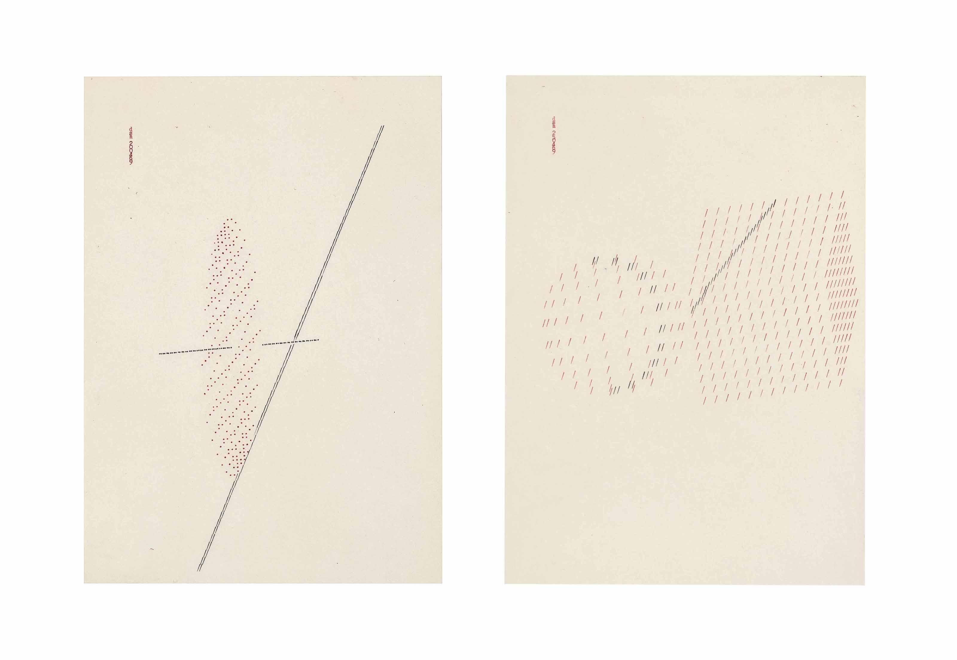 Dom Sylvester Houédard - (I) Untitled (Oval With Two Supporting Lines) (II) Untitled (Cube And Circle)