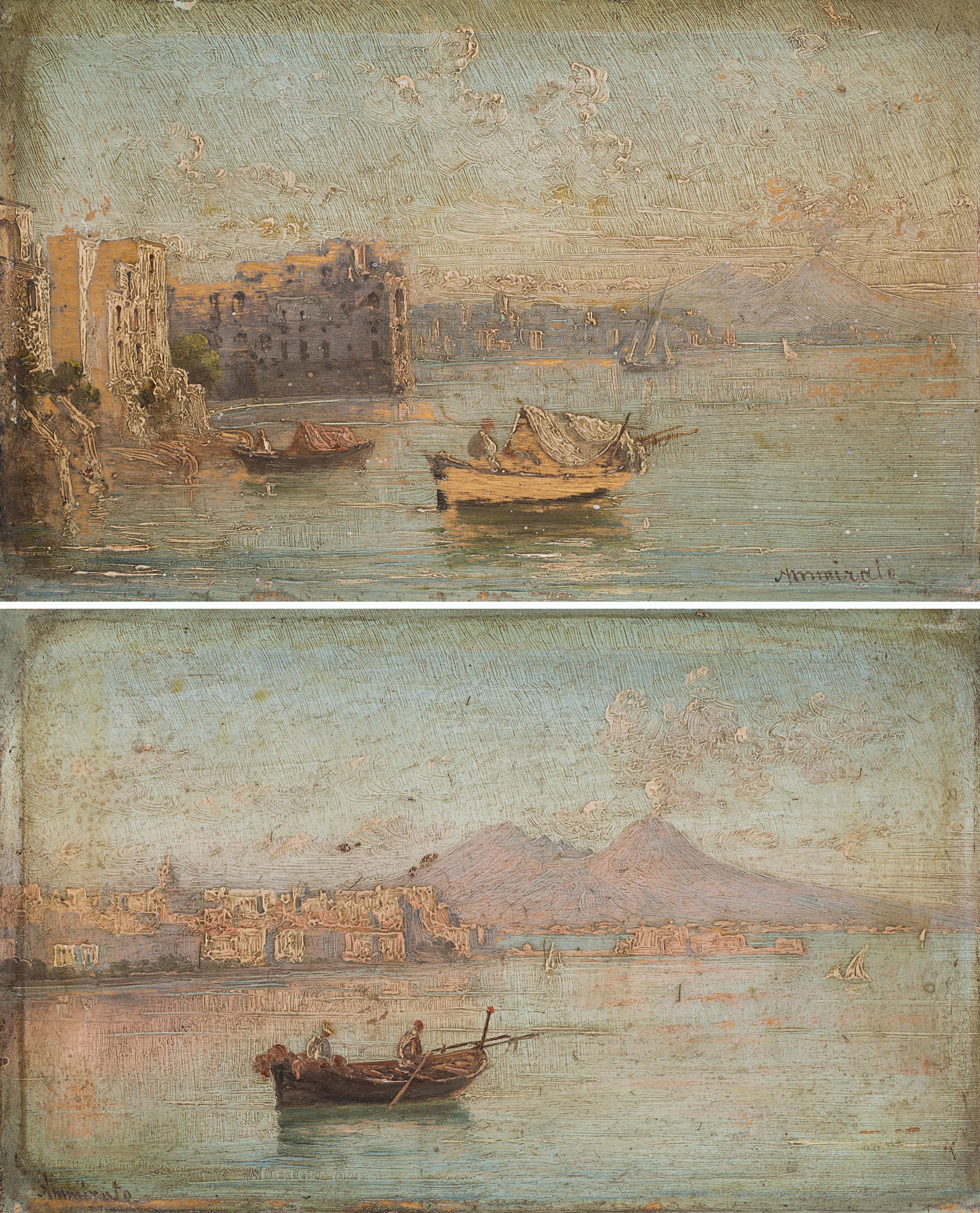 Domenico Ammirato - Vedute del Golfo di Napoli con barche di pescatori e Vesuvio sullo sfondo