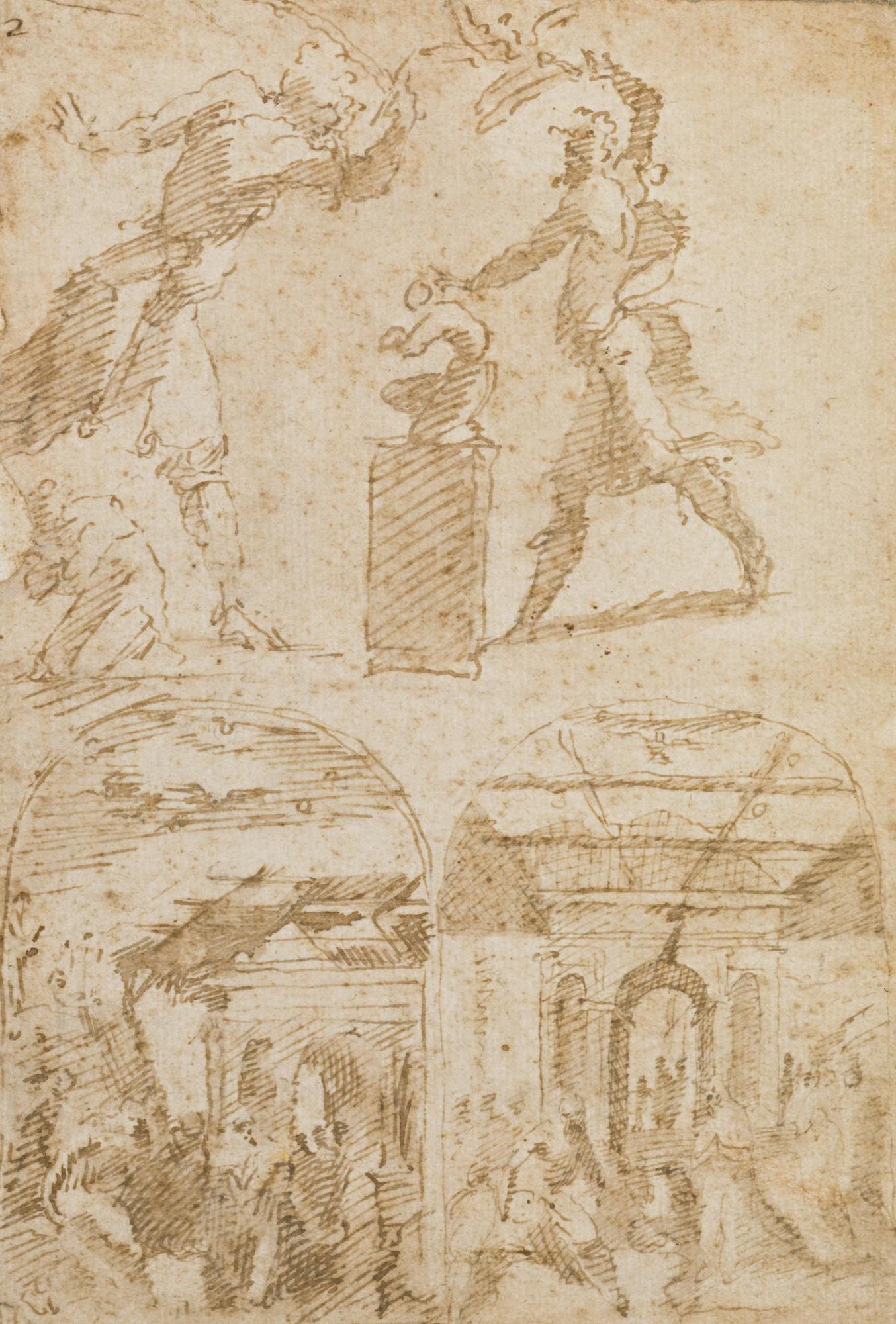 Domenico Beccafumi - Sheet Of Studies: The Sacrifice Of Isaac And Two Separate Studies For A Nativity