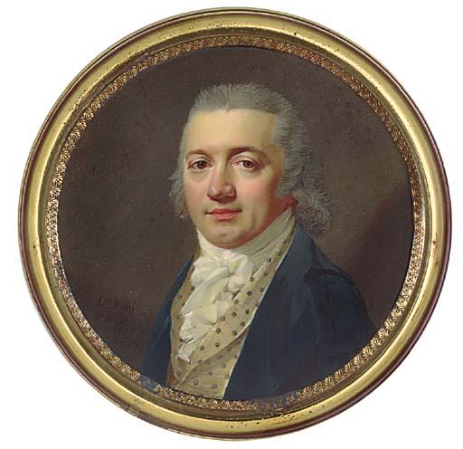 Domenico Bossi - A young gentleman, in blue jacket, spotted buff-coloured jacket, frilled cravat, powdered hair