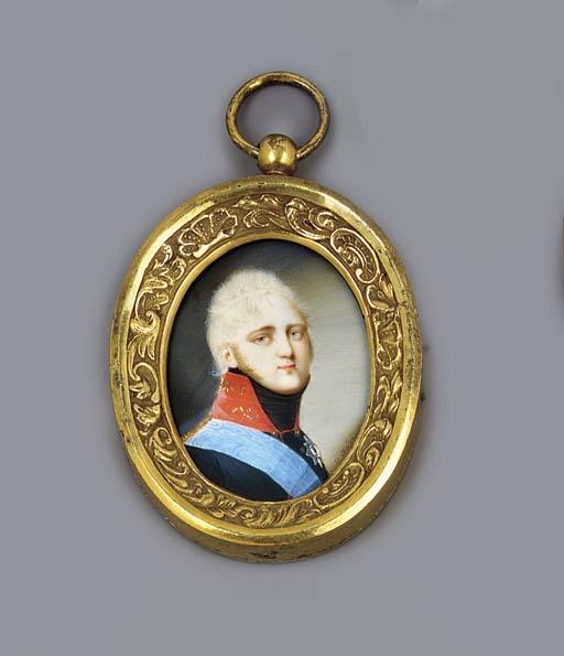 Domenico Bossi - Tsar Alexander I of Russia (1777-1825), facing right in black coat with gold-embroidered red collar, wearing the blue moiré sash and breast star of the Russian Order of St. Andrew