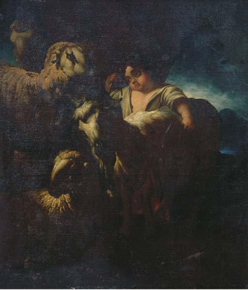Domenico Brandi - A Shepherd And His Flock In A Moonlit Landscape