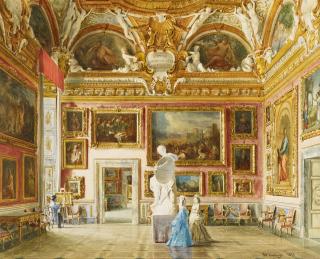 Domenico Caligo - Im Palazzo Pitti in Florenz. Sala di Giove mit der Siegesstatue des Vincenzo Consani