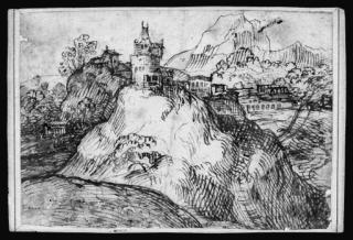 Domenico Campagnola - An extensive landscape with a town on a hill