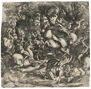 Domenico Campagnola - Battle Of Nude Men (Bartsch 10, Hind 4)