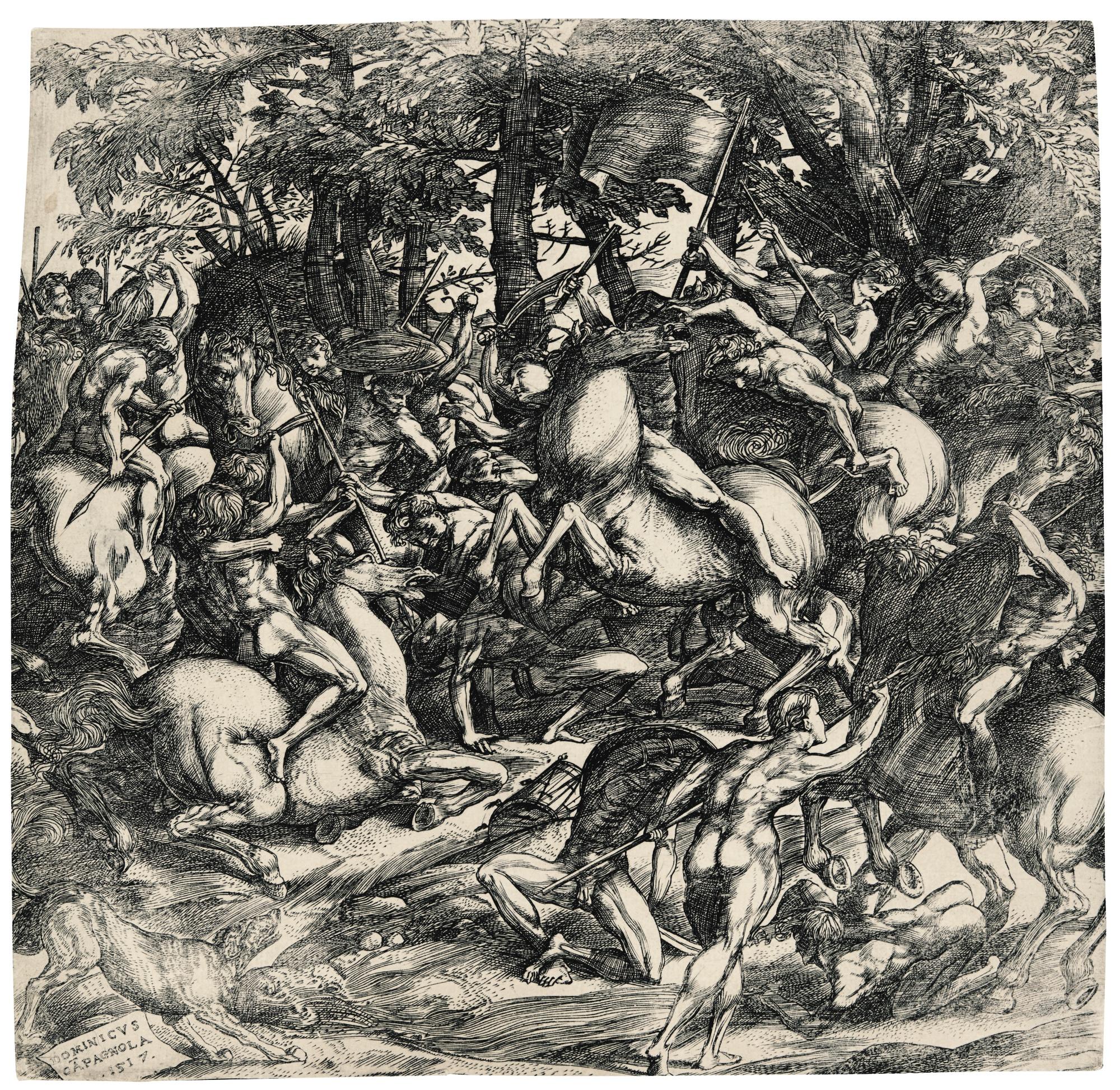 Domenico Campagnola - Battle Of Nude Men (Bartsch 10; Hind 4)