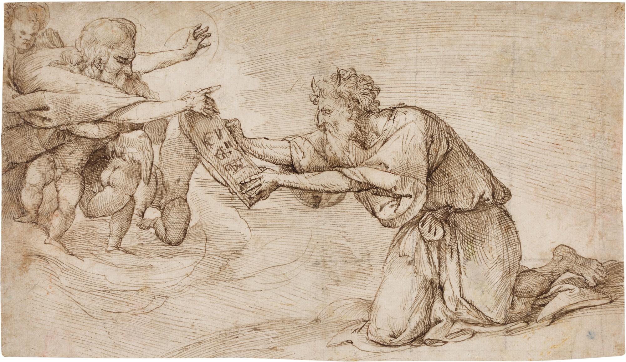 Domenico Campagnola - God the Father Handing the Ten Commandments to Moses