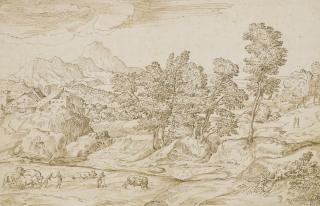 Domenico Campagnola - Landscape With Figures And Animals
