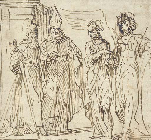 Domenico Campagnola - Saint Paul avec Saint Augustin, Marie Madeleine et Sainte Catherine (?)