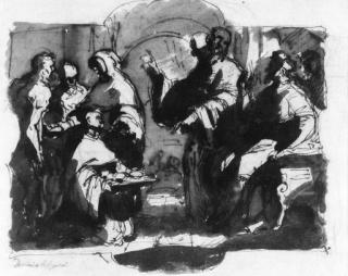 Domenico Cresti - A monk kneeling with a plate before a seated bishop, with attendants