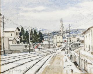 Domenico De Bernardi - The Station in the Snow