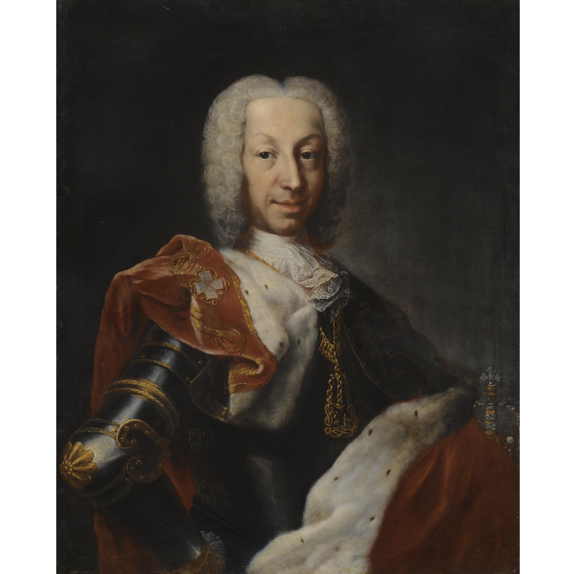 Domenico Duprà - Portrait Of A Member Of The House Of Savoy In Armour With A Red Velvet And Ermine Cloak Wearing The Order Of The Annunciata