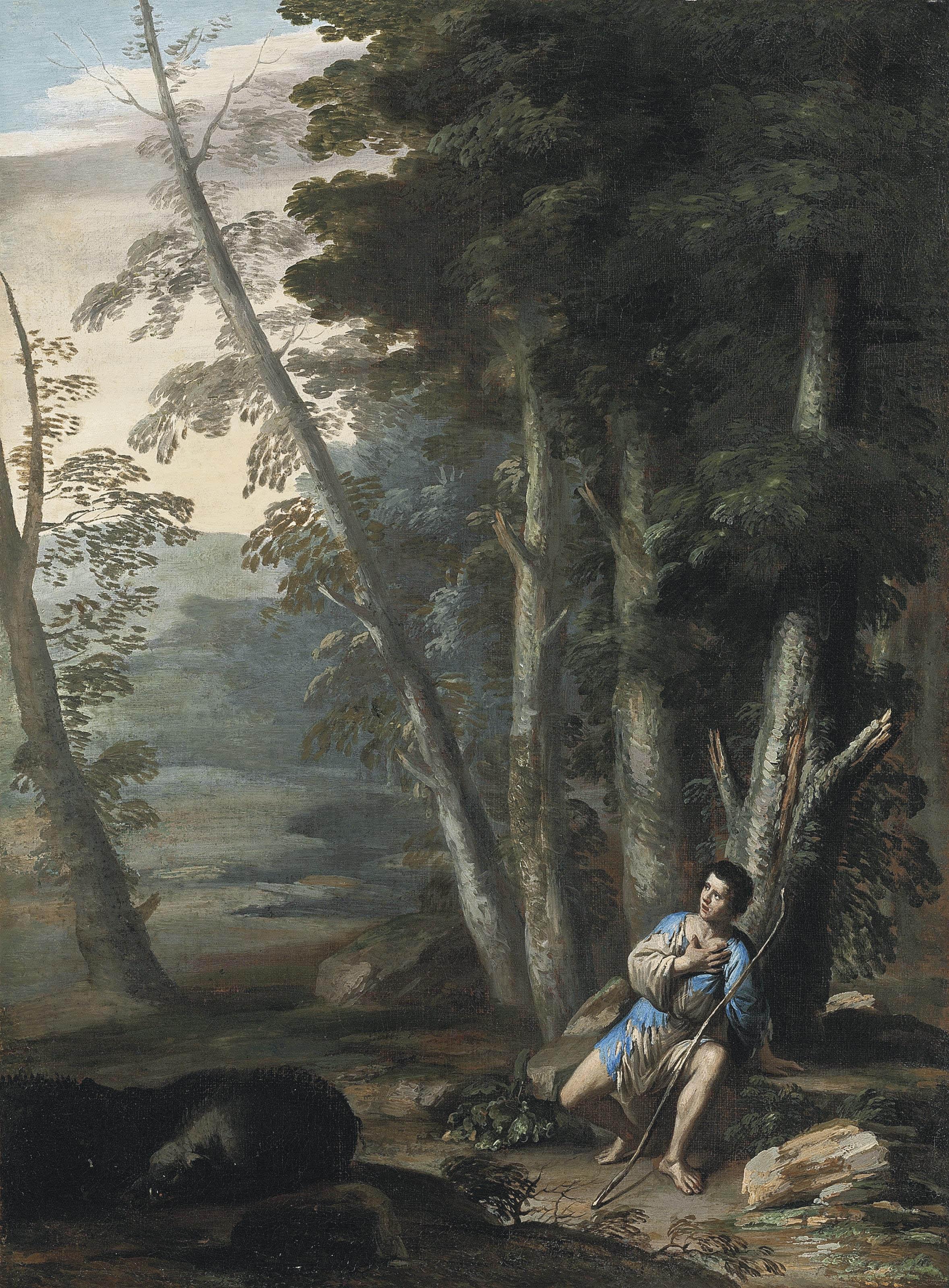 Domenico Gargiulo - A wooded landscape with The Prodigal Son