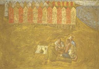 Domenico Gnoli - Giocatori di carte sulla spiaggia