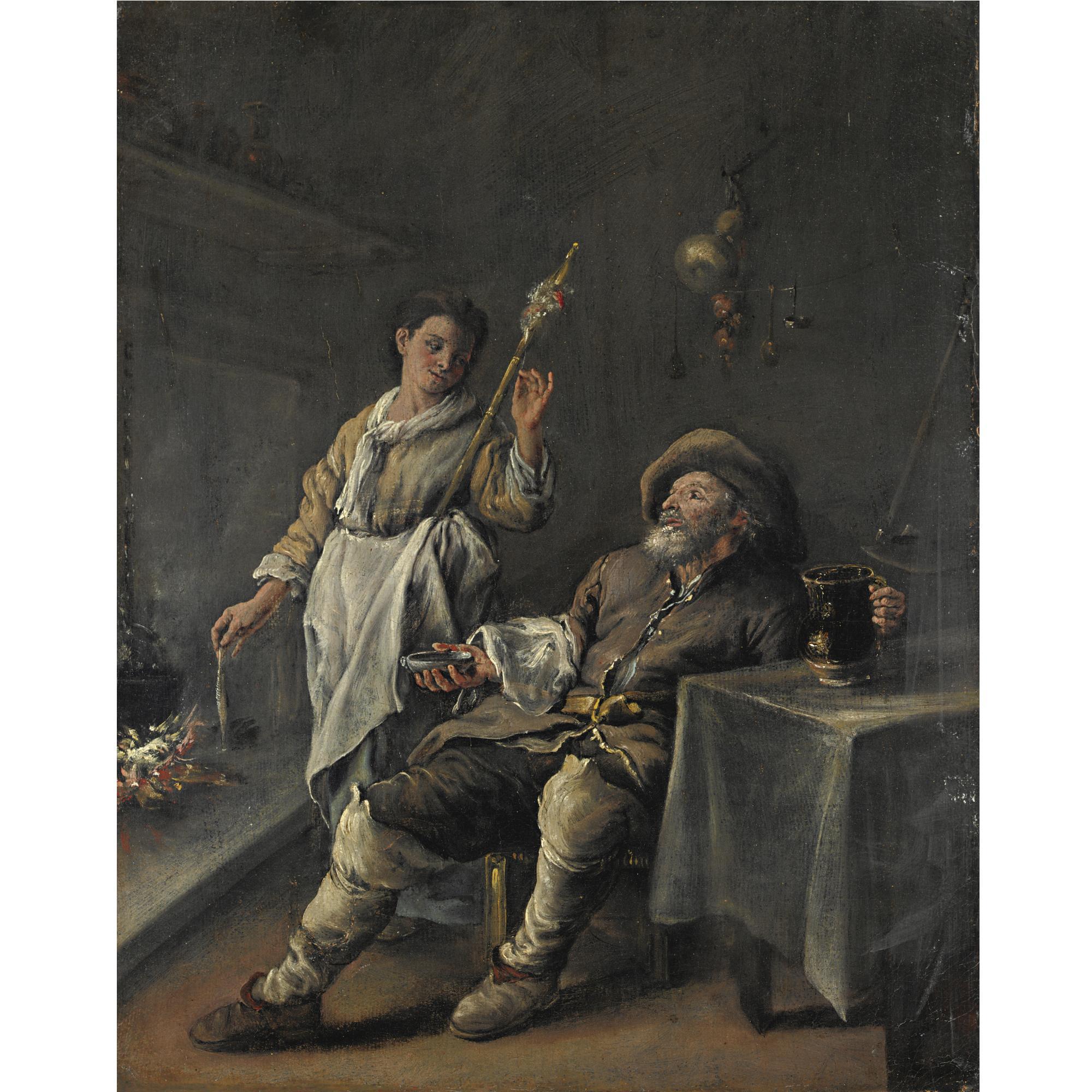 Domenico Guidobono - Scena D\'Interno Davanti A Un Camino