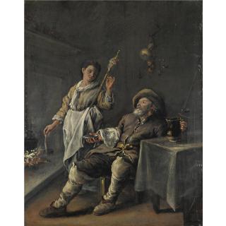 Domenico Guidobono - Scena D\'Interno Davanti A Un Camino