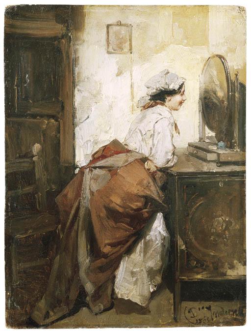 Domenico Induno - Popolana allo specchio, 1865