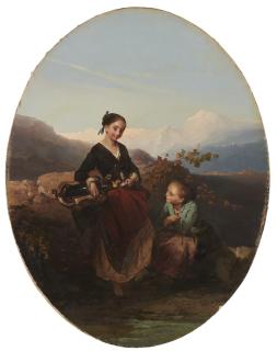 Domenico Induno - Suonatrice di ghironda e giovane popolana in Alta Savoia