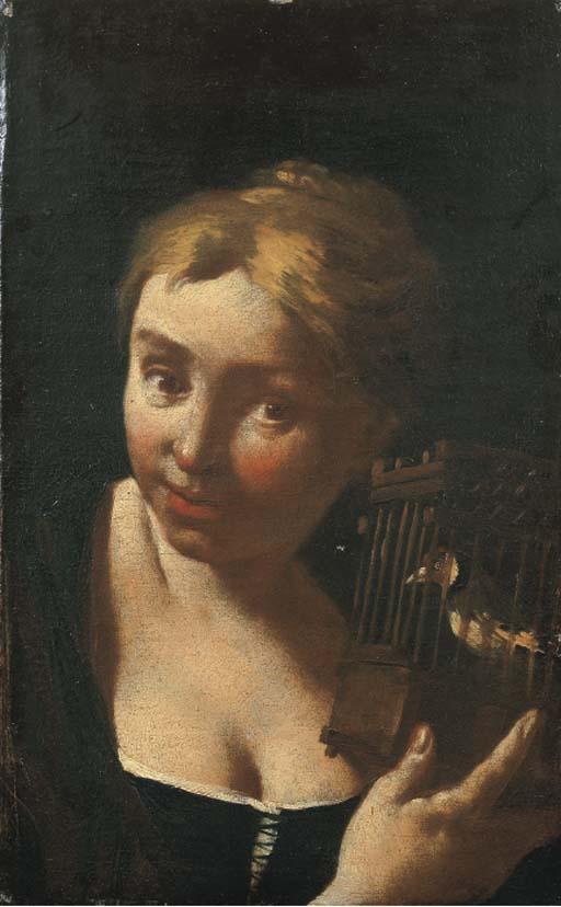 Domenico Maggiotto - Fanciulla con cardellino in gabbia