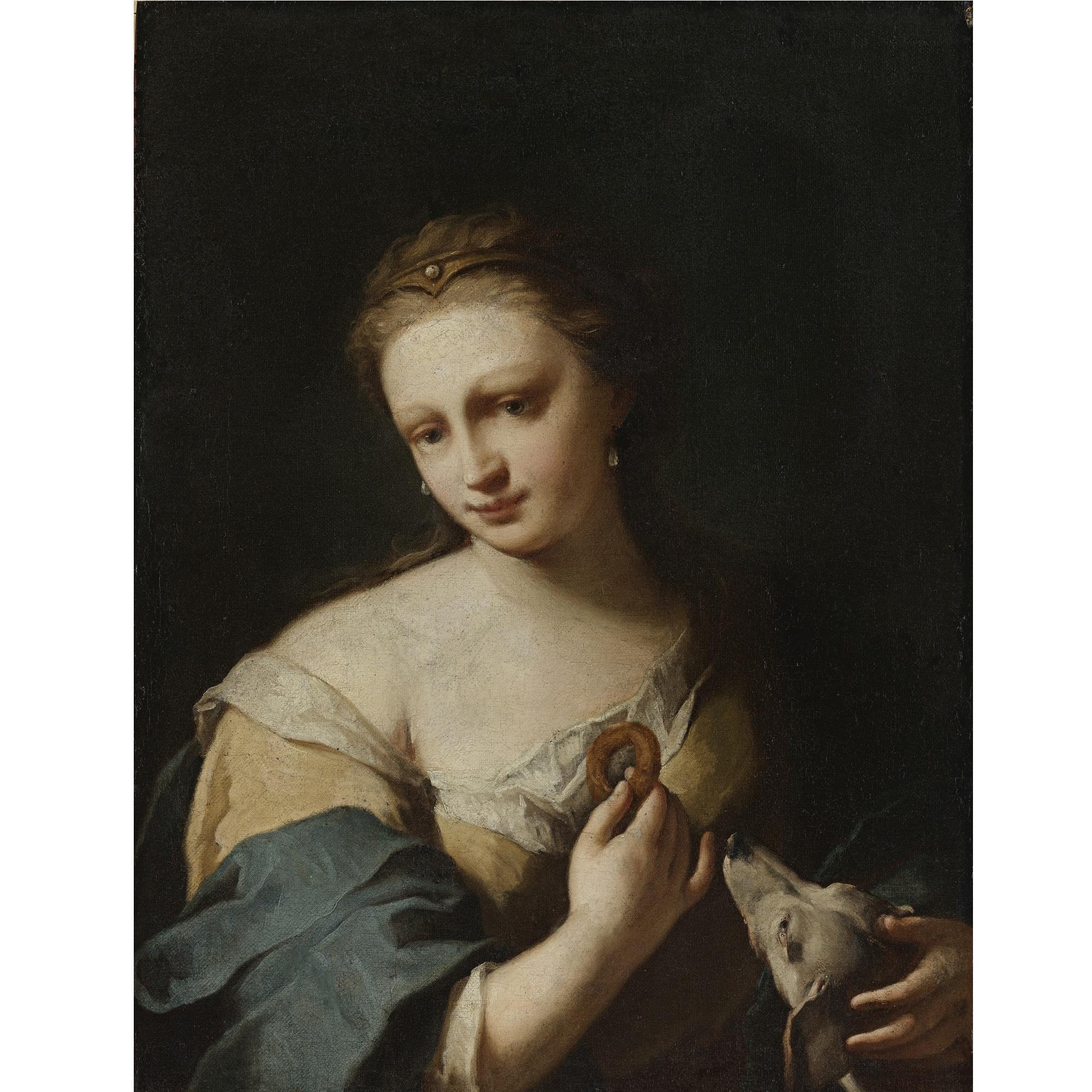 Domenico Maggiotto - Portrait Of A Girl With A Dog