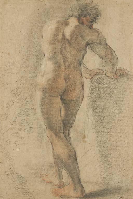 Domenico Maria Canuti - A standing nude, seen from behind, leaning on a block
