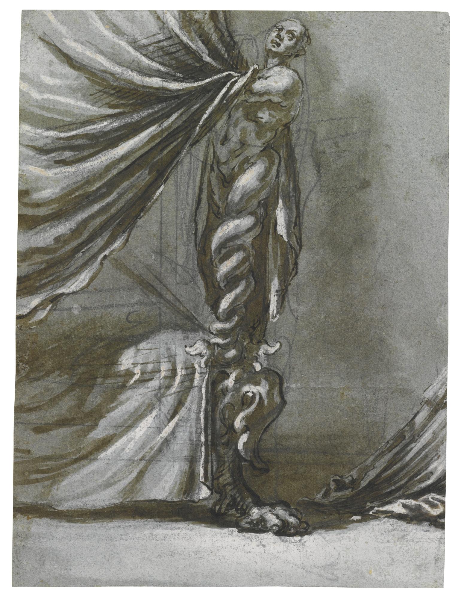 Domenico Maria Canuti - Recto: Study Of A Bed-Post In The Shape Of A Triton; Verso: Head Of A Nun