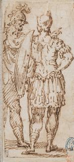 Domenico Maria Fratta - Two standing soldiers (recto); A standing soldier and a man with a turban (verso)