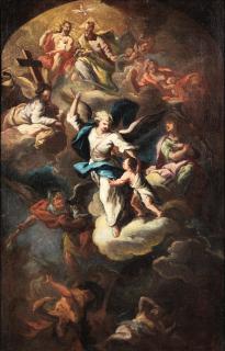 Domenico Mondo - Ceiling bozzetto showing the Holy Trinity, the Guardian Angel and the Archangel Michael vanquishing Satan