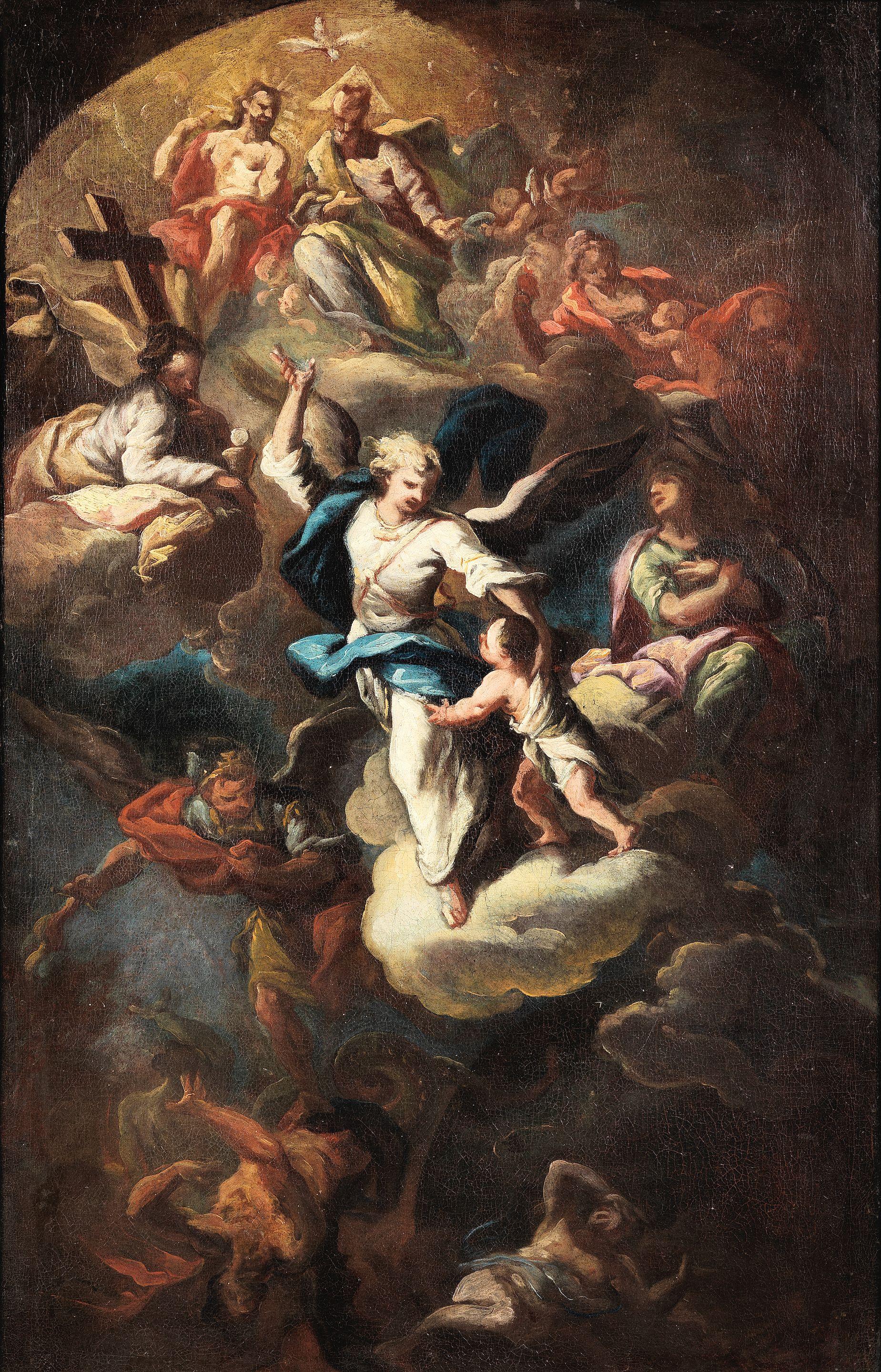 Domenico Mondo - Ceiling bozzetto showing the Holy Trinity, the Guardian Angel and the Archangel Michael vanquishing Satan