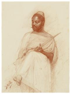 Domenico Morelli - A seated moor with a sword (recto); A nude woman (verso)