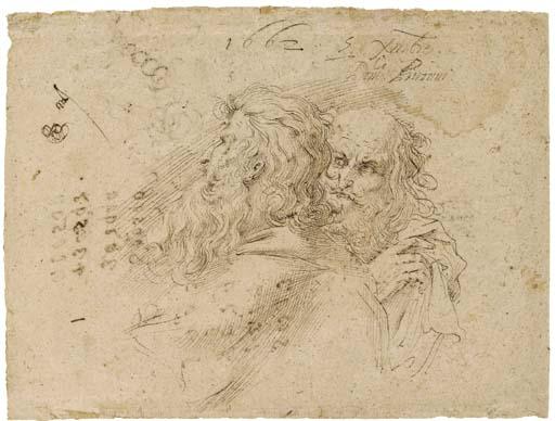 Domenico Peruzzini - Deux têtes d\'hommes barbus