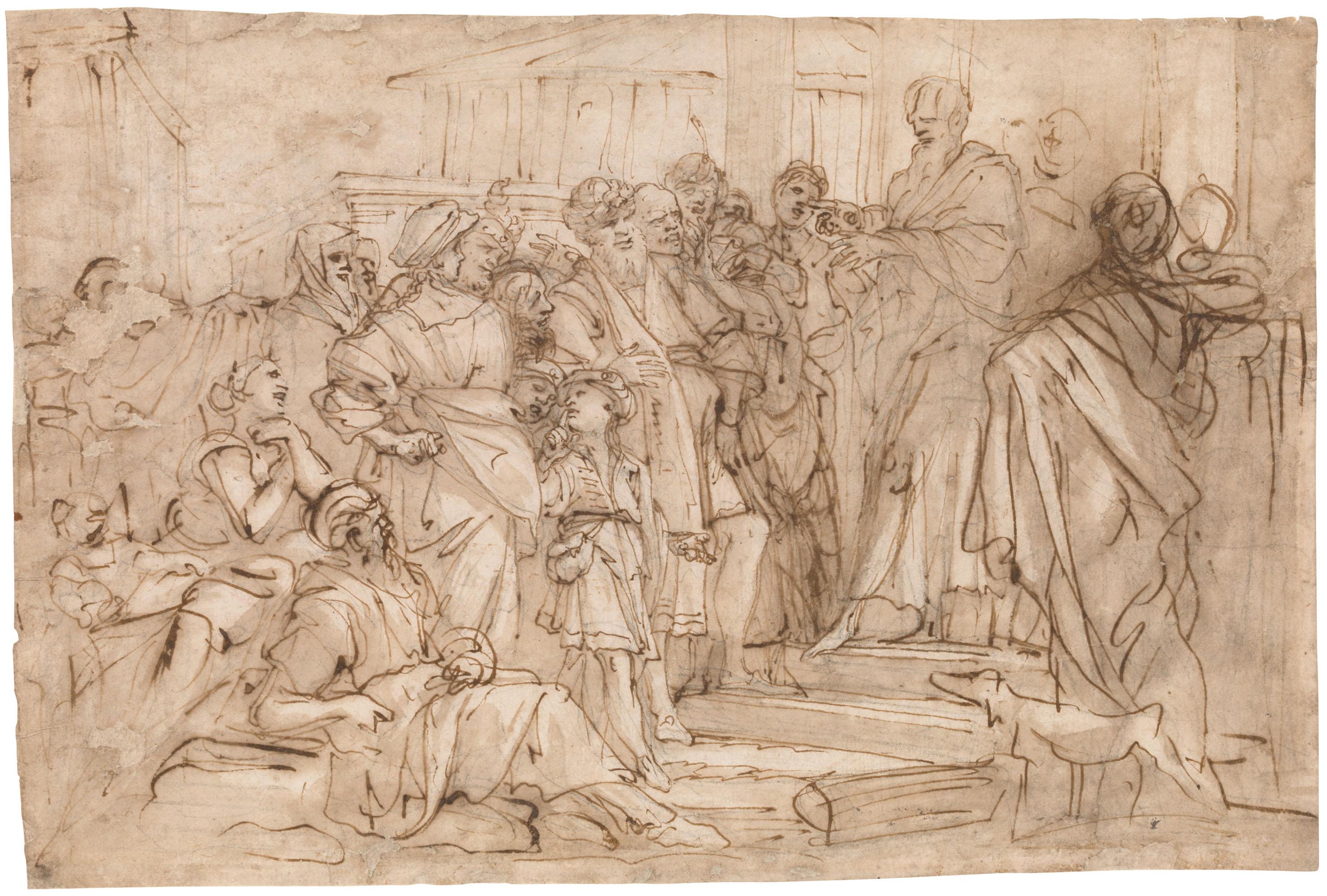 Domenico Piola - A priest (?) preaching to a crowd