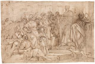 Domenico Piola - A priest (?) preaching to a crowd